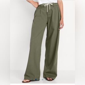 Olive Green Wide-Leg Trousers
